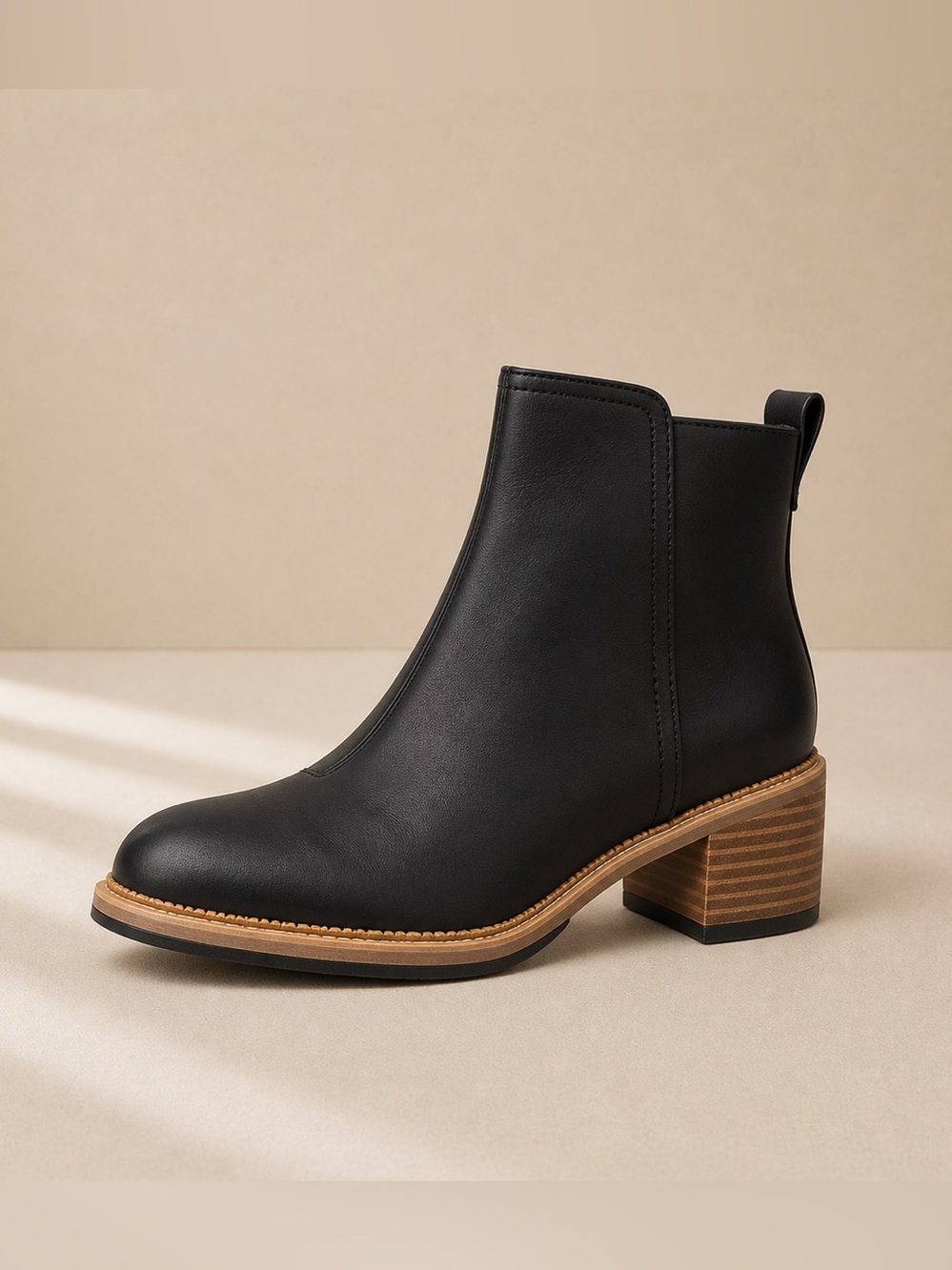 TOMS Marina Block Heel Ankle Boots | Black Leather | Women's Size 7.5
